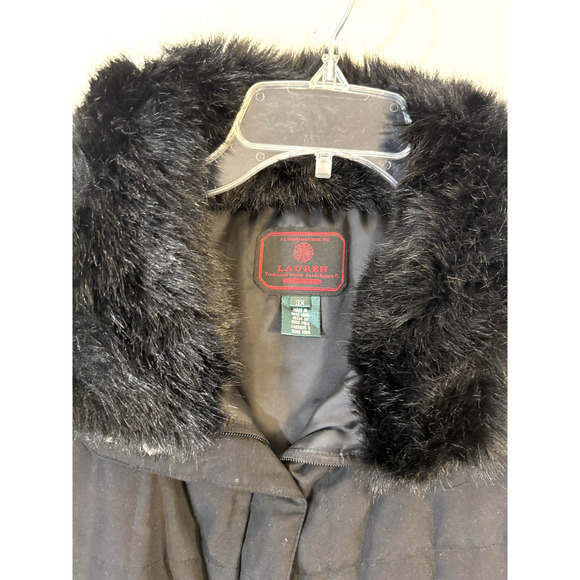 Lauren by Ralph Lauren Vest Womens 3X BLACK LABEL Faux Fur Collar Quilted Black - Picture 2 of 10